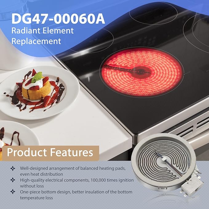 Upgraded DG47-00060A MEE62385001 Range Radiant Surface Element Compatible with Whirlpool Kenmore Electric Furnace Oven Replaces DG47-00023A AP5967643 PS11720669 Range Single Radiant Burner