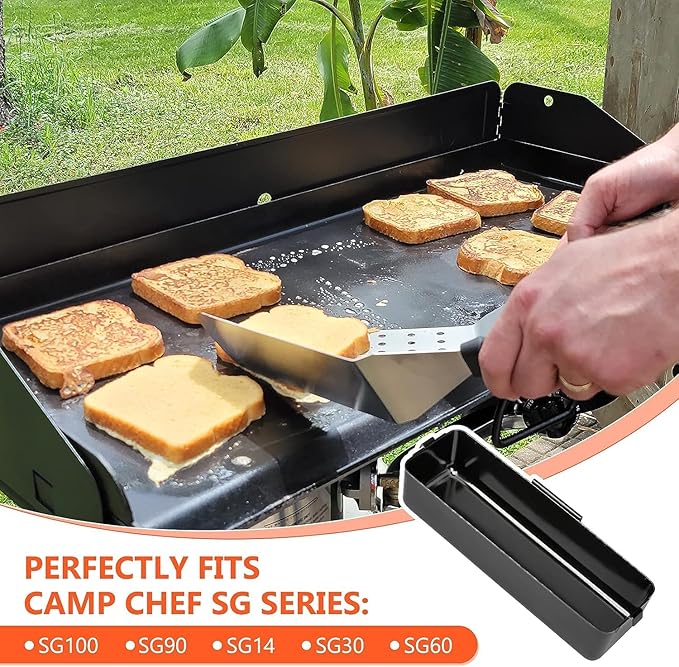 QuliMetal Grease Catcher with 15Pack Aluminum Foil Liners for Camp Chef Griddles - Fits Models SG100, SG90, SG14, SG30, SG60, FTG600, FTG900, FTG475 Portable Grill Griddles, Grease Cup Collection Pan
