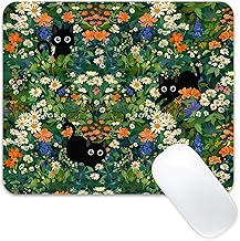 Cute Mousepad for Computer Black Cat Kawaii Cool Mousepad Aesthetic Flower Girly Women Design Kids Girls Teen Pretty Modern Colorful Decorative Animal Art Small Office MouseMat for Laptop