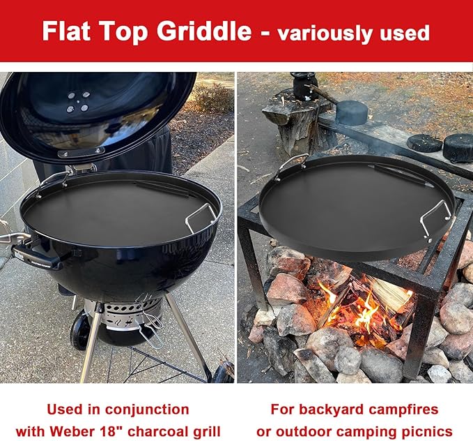 Full Size Griddle Inserts for Weber 18" Charcoal Grills, Flat Top Griddle for Weber 18" Original Kettle, Jumbo Joe and Smokey Mountain Cooker Smoker Charcoal Grill, Replacement Part for 7432 7433