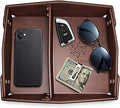 Valet Tray Organizer for Men & Women - PU Leather Catch All Tray with Removable Divider - EDC Storage for Keys, Watch, Phone - Nightstand, Dresser & Desk Organizer - Midnight Espresso