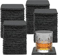 68 PCS Square Slate Drink Coasters Set, SIJDIEE 4 Inch Laser Engraving Black Slate Stone Coasters with Anti-Scratch Bottom and Coaster Holder for Office Bar Kitchen Home Dinner Table Decor Supplies
