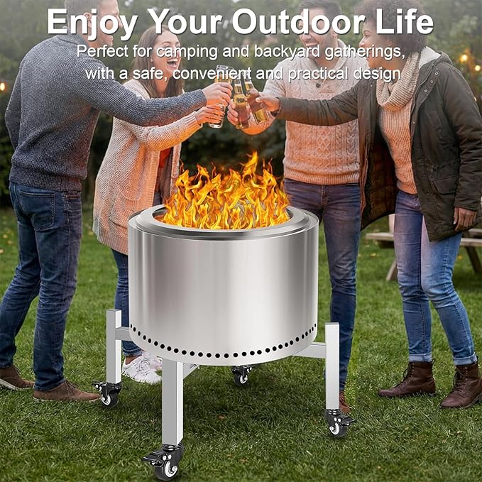 15-27 Inch Adjustable Fire Pit Stand, Premium Stainless Steel Rolling Base with Locking Wheels, Universal for Solo Stove, Heavy-Duty Rust-Proof for Outdoor Patio Camping