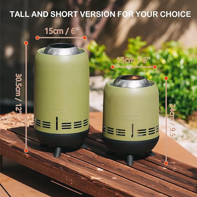 ONLYFIRE OUTDOOR LIVING Tabletop Fire Pit Burning Woods/Pellets, Portable Small Fireplace with Storage Bag for Camping Tailgating RV Patio Backyard, Smokeless Camping Stove 9.5", FP055 Green
