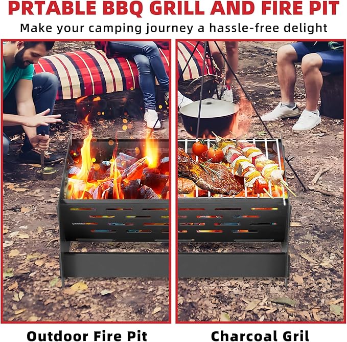15.9" Foldable Portable Camping Charcoal Grill - Rust-Resistant Compact Tabletop Grill with Detachable Grate & Quick Assembly for Outdoor Cooking BBQ Smokes Beach Patio Backyard