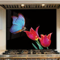 LMSDYSHU Tempered Glass Backsplash for Kitchen, Blue butterfly, Frameless, Stove Backsplash Protector for Wall,Easy to Clean, Home Decor (30"x30")