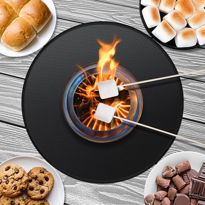Protebox 19.5" Fire Pit Mat for Solo Stove Mesa Tabletop Fire Pit, Round Fireproof Under Grill Mat for Deck Patio Grass Outdoor Grill Accessories, Portable and Reusable, Glossy Black