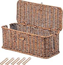 BROWNLILY Cable Management Box, Rattan Style Cord Organizer for Desk Cord Hider Outlet Covers Baby Proofing for Power Strip TV PC Router Charger Under Desk Storage with Lockable Lid and Cable Ties