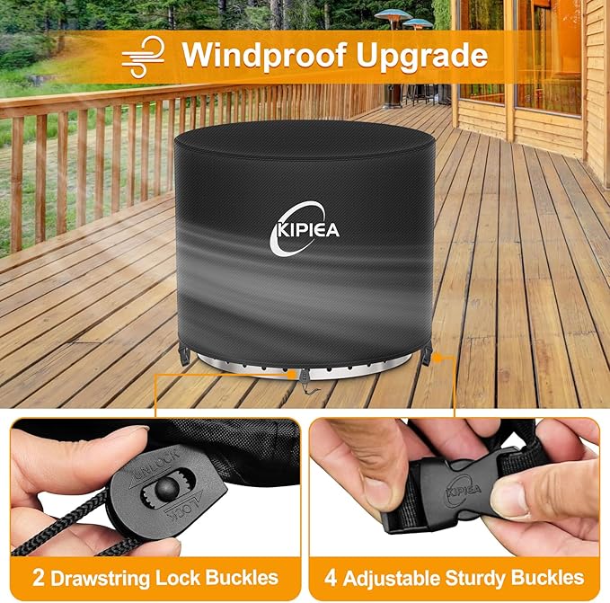 Kipiea Round Fire Pit Cover for Solo Stove Yukon - 100% Waterproof Smokeless Fire Pit Cover, Upgraded 600D Strong Tear and UV Resistant - 30" Dia X 16" H
