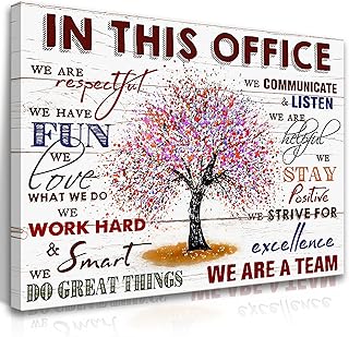 HDXUFJQ Office Inspirational Wall Art In This Office Canvas Wall Decor Team Rules Motivation Positive Quotes Pictures Prints Teamwork Painting for Home Office Ready to hang(12"x16")