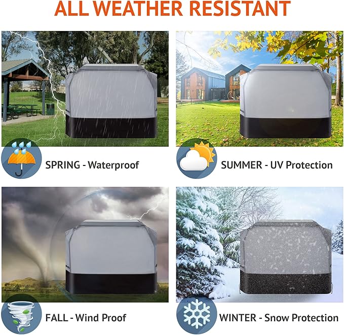 Heavy Duty Grill Cover 65 Inch, 600D Oxford Water Resistant UV & Fade Resistant BBQ Cover for Weber Char-Broil Dyna Glo Nexgrill Charcoal Gas Grill (65”W x 26”D x 45”H, Gray/Black)