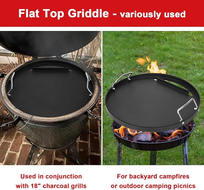 Full Size Griddle Inserts for Big Green Egg Large, Flat Top Griddle for Vision VGKSS-CC2 B-11N1A1-Y2A, Grill Cooking Griddles Kamado Joe Classic I II III 18" Charcoal Grill and Smoker
