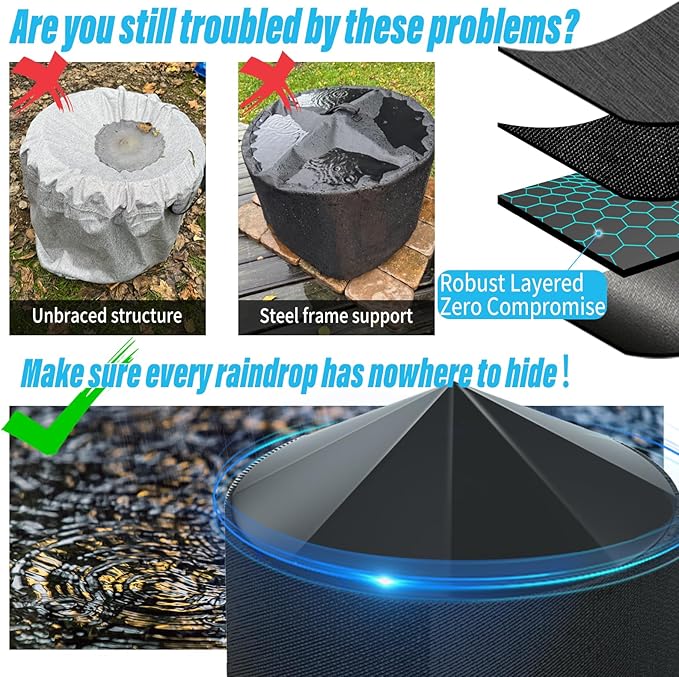 Fire Pit Cover for Solo Stove Yukon Cover with Umbrella Structure Top, Waterproof Solo Stove Shield Accessories, Firepit Covers Round Outdoor 29x18.5 inch