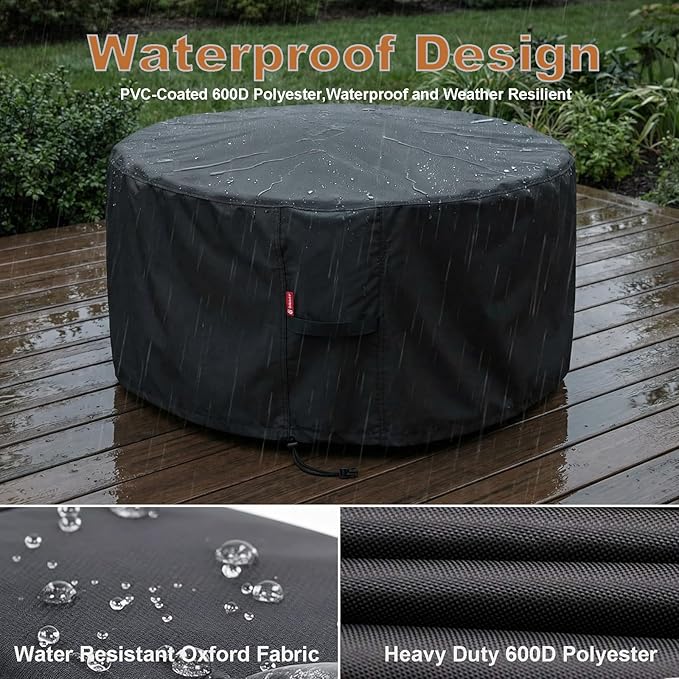 SheeChung Fire Pit Cover Round 34”D X 15”H,Heavy Duty 600D Polyester with PVC Coating Material,Waterproof Firepit Covers,Outdoor Fireplace Cover, Fits Patio Fire Pit Bowl