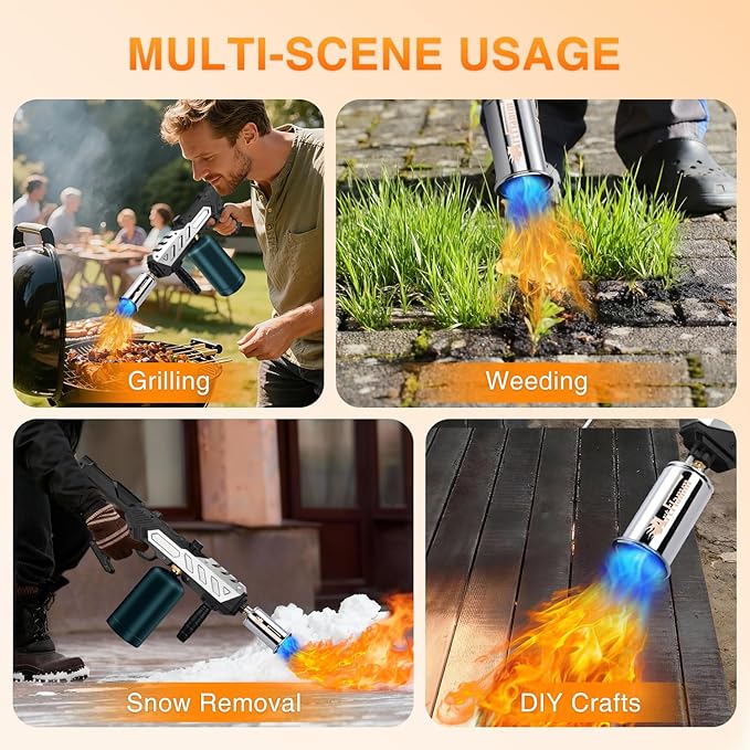 ARTFLAMM Powerful Propane Torch Gun, Kitchen Grill Torch with Detachable Design, Adjustable Flamethrower Torch Burner for Searing Steak, BBQ, Welding, Camping Charcoal Lighter(Tank Not Included)