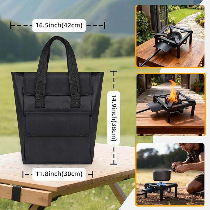 Heavy-Duty Carrying Case for Single Burner High-Pressure Propane Stove, 600D Waterproof Travel Storage Bag for Outdoor Gas Burner with Pockets, Perfect for Camping, Tailgating & Seafood Boil