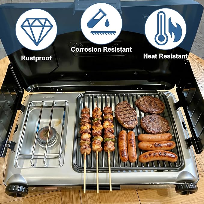 Cast Iron Grill Grate Replacement for Coleman Tabletop 2-in-1 Camping Grill, Cooking Grid Part for Coleman Classic 2-Burner 2157480 ‎2000020925 2000020929 2000038016 Propane Grill & Stove