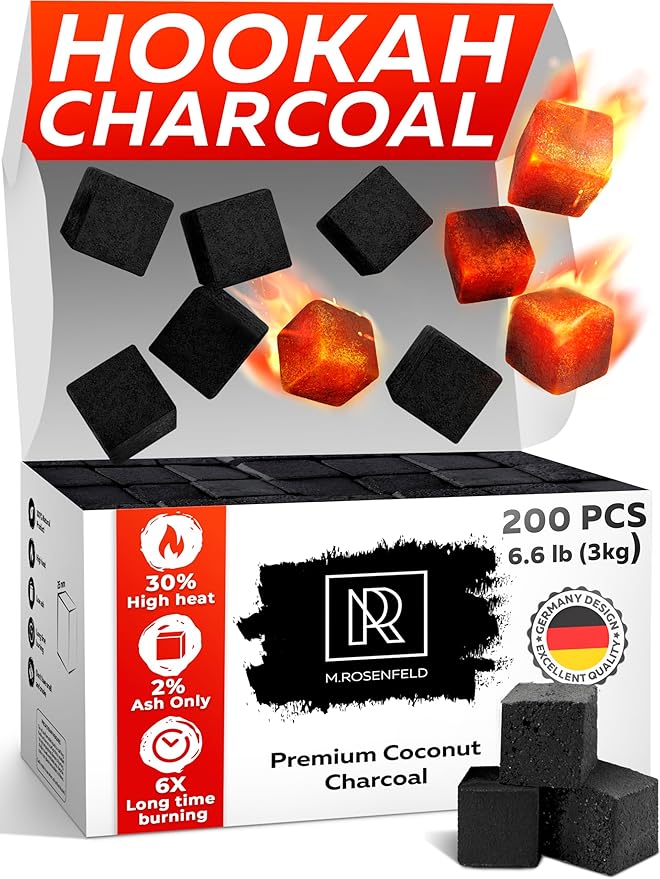 Hookah Coals Coconut Hookah Charcoal – 200 Count & 3 KG (6.6 lbs) – Value Pack Premium Quality 25mm (1x1x1 in) – 100% Natural Coconut Coals for Hookah Cubes – NOT Quick Light Charcoal Coco