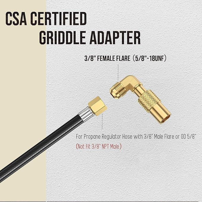 Brass 3/8" Male Flare Propane Elbow Adapter for Blackstone 17Inch and 22 Inch Tabletop Camping Griddles, 12X14 Inch Camping Grill, for Compatible with Blackstone Grill to Propane Tank or RV