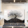 fzxwyishu Tree of Life,Tempered Glass Backsplash For Kitchen Behind Stove,Easy to Clean Kitchen Sink Cover Splash Guard, Home Kitchen Décor (White, 30"x20"(76.2x50.8cm))