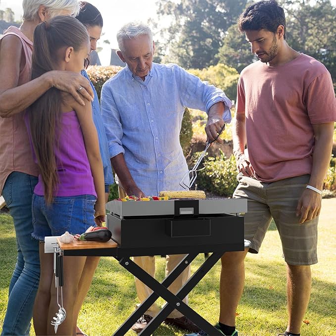 Griddle Stand for Blackstone 22 17 Inch Tabletop Grill, Heavy-Duty Foldable Griddle Table with Wheels, Griddle Trolley Dining Table Cart, Grill Replacement Part for Outdoor Camping BBQ Tailgating