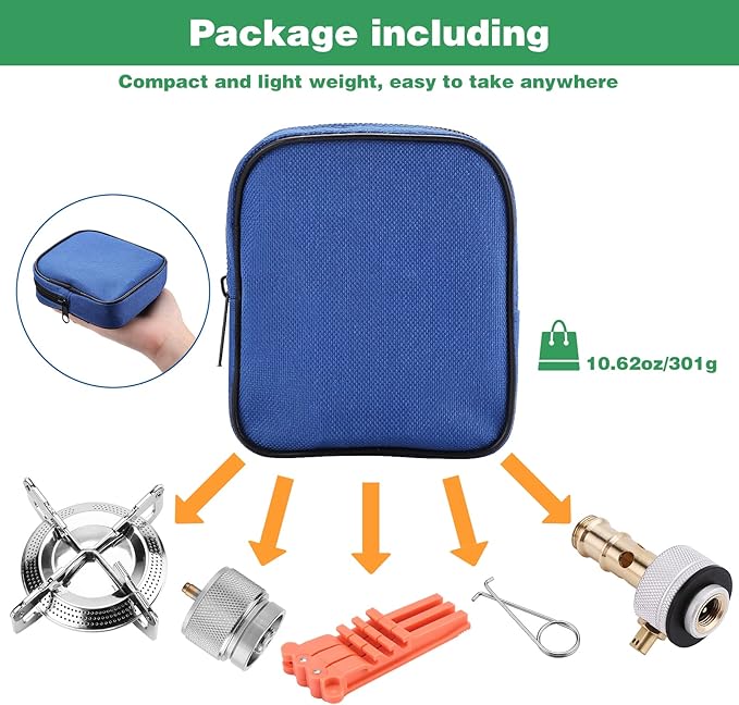 WADEO Portable Camping Stove Burner, Backpacking Stove with 1LB Propane Tank Adapter, Fuel Can Canister Stand and Carry Case, Portable Collapsible Propane Camping Burner for Outdoor Cooking