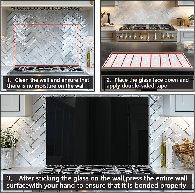 DAIFURONGE Tempered Glass Backsplash for Kitchen, Black and White Art Stove Backsplash Protector - Easy to Clean Wall Decor (Black, 35.43"x23.62"(90x60cm))