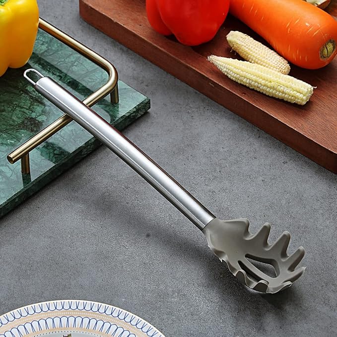 Berglander Spaghetti Spoon Non-stick Silicone Pasta Server, Spaghetti Server For Cooking, Pasta Fork, Noddle Fork, Dishwasher Safe, Easy to Clean