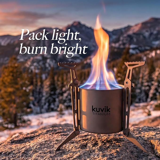Kuvik Titanium Siphon Alcohol Stove with Folding Legs - Ultralight and Compact Stove for Backpacking, Camping, and Survival