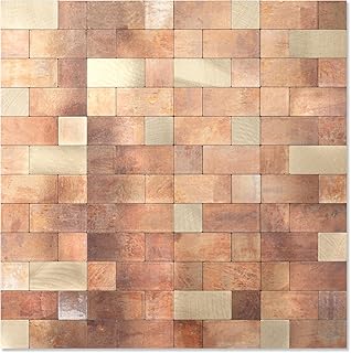 Yipscazo Peel and Stick Backsplash Tile, Stick on Stainless Steel Backsplash Metal Tiles for Kitchen Walls in Copper (12''x12'',10 Sheets)