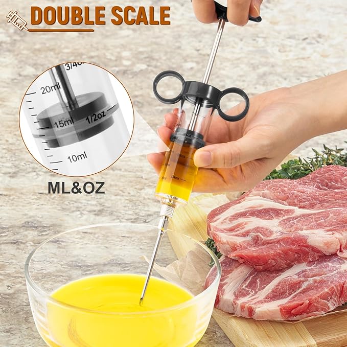 Turkey Injector, Meat Injector Syringe - 3 Marinade for BBQ Grill, 1OZ /30ML Injector Syringe, Handle MeatInjector for Smoking, Flavor Injector for Meat with Oil Brush & Cleaning Brush Black