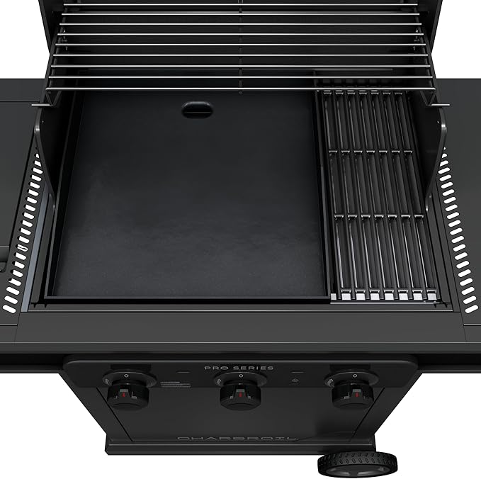 Charbroil Pro Series Amplifire Technology 3-Burner Propane Gas Grill and Griddle Cabinet with Side Burner, Black - 463366724