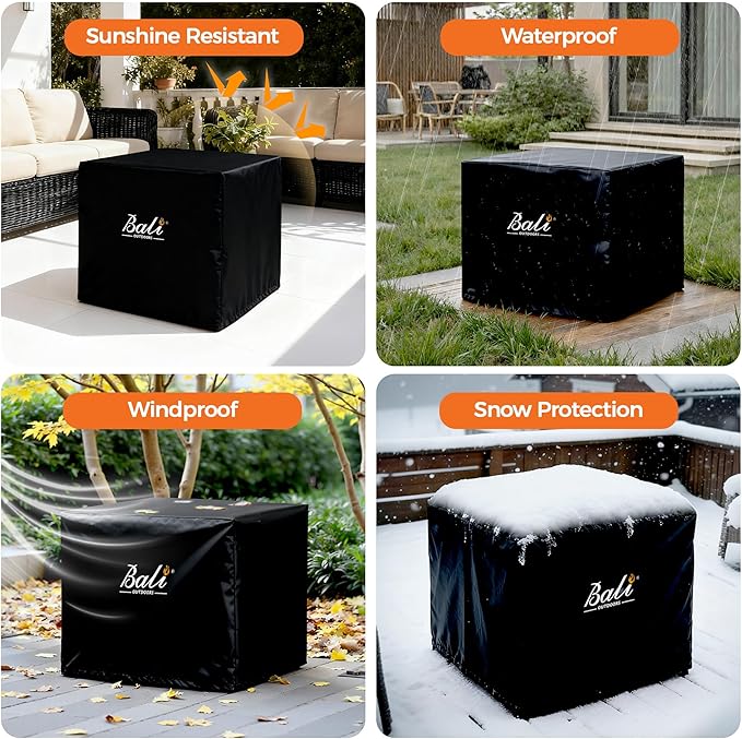 BALI OUTDOORS 30 Inch Square Patio Fire Pit Table Cover, Heavy Duty, Waterproof and Weather Resistant Oxford Fabric Cover, Black