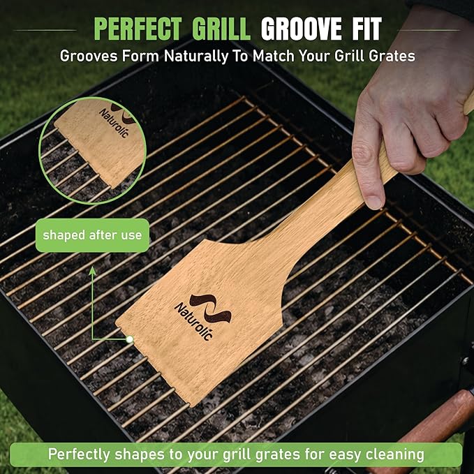 All-Natural Wooden Grill Scraper Tool 16" | Bristle-Free Grill Cleaner for Outdoor Grill | Eco-Friendly BBQ Cleaning Tool for Safe Grate Care