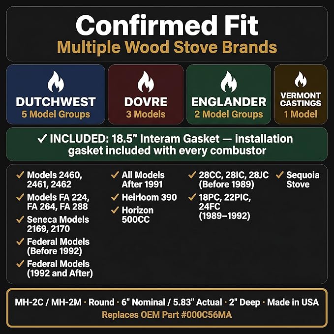 Midwest Hearth Wood Stove Catalytic Combustor Replacement Catalyst Dutchwest Englander (6" x 2" Round Metal) Made in USA