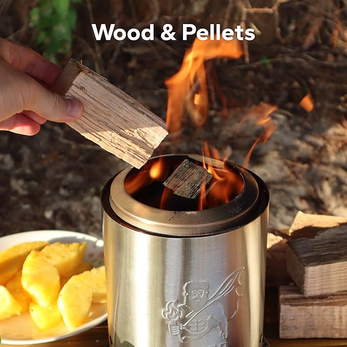 SELTOP Smokeless Tabletop Fire Pit 8.4 x 5.9 in, Stainless Steel Low Smoke Camping Stove for Patio & Outdoor, Fueled by Pellets & Wood, Portable Mini Firepit with Travel Bag, 4 Sticks & BBQ Grill