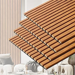 3D Slat Acoustic Wall Panels with Wood Finish Accent, 4 Pack Sound Absorbing Paneling for Studio, Office, Living Room, Bedroom Interior Decor (Natural Walnut, 48''L x 24''W)