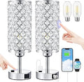 Hong-in Crystal Lamp Touch Control Set of 2, Sliver Crystal Table Lamps with USB C+A Ports & AC Outlet, 3-Way Dimmable Nightstand Touch Lamp, Modern Bedside Table Lamp for Bedroom(Bulbs Included)