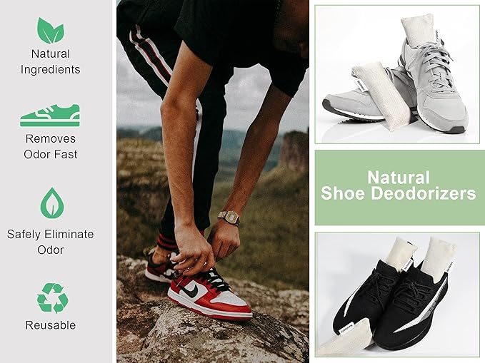 12 Pack Bamboo Charcoal Shoe Deodorizer Bags，Shoe Odor Eliminator,Charcoal Air Purifying Bags, Activated Charcoal Odor Absorber for Gym Bag, Car, Pet, Closet