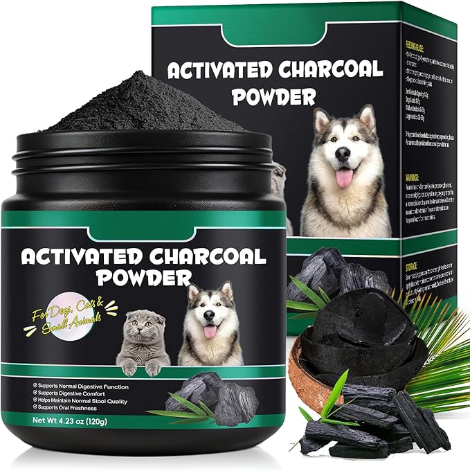 AIQIUSHA Activated Charcoal for Dogs & Cats, 120g Pure Charcoal Powder for Pets & Livestock – Daily Digestive Support, Helps Maintain Normal Stool, Single Ingredient, Non-GMO, Gluten Free