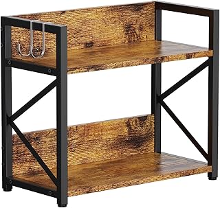 RUILALIFE 2 Tier Kitchen Counter Shelf Organizer, Coffee Bar Station Organizer for Countertop，Space Saving Spice Rack, Desk Shelf Riser, Coffee Bar Accessories(Rustic Brown, Medium)