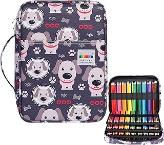 JAKAGO 220 Slots Colored Pencil Case Large Capacity Pen Holder for Artist Painter Zipper Organizer Bag for Marker Highlighter Storage Case for Office Sketch Travel Supplies (Dog)