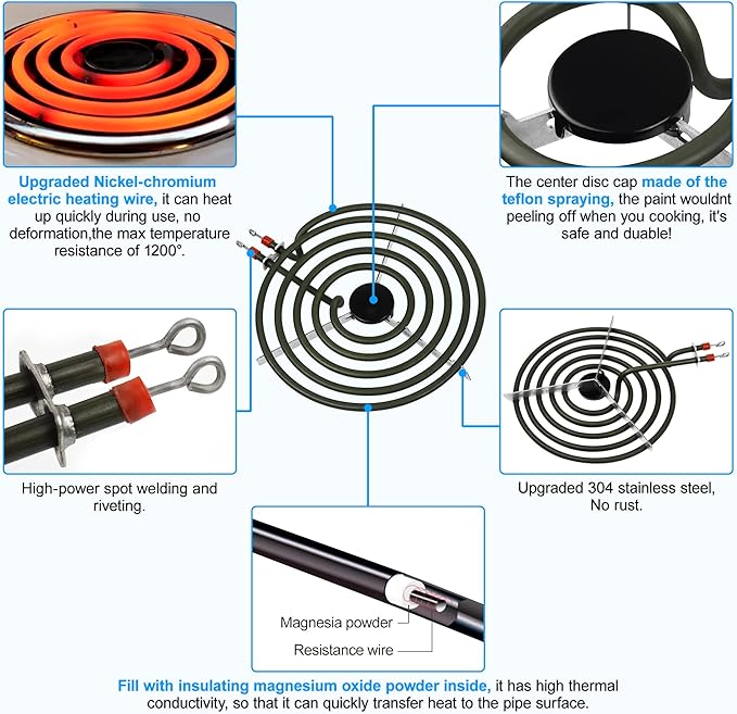 S-Union 4 Pack MP22YA Electric Range Burner Element Unit Set - 2 pcs MP15YA 6" and 2 pcs MP21YA 8" Replacement for Hardwick & Kenmore & Maytag & Norge & Whirlpool Electric Range Stove