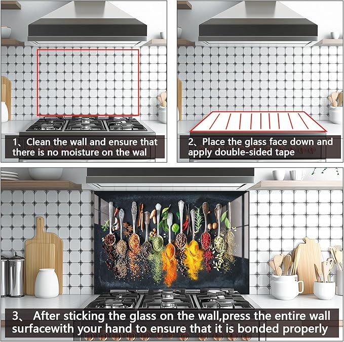 LMSDYSHU Spice，Tempered Glass Backsplash for Kitchen，Frameless, Stove Backsplash Protector for Wall,Easy to Clean, Home Decor(30"x18")