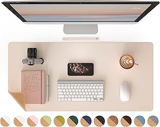 RENMTURE Dual-Sided Mouse Pad, Natural Cork & PU Leather Large Desk Pad for Office and Home Work, Desk Protector Non-Slip, Waterproof, Easy Clean (Apricot, 36"x17")