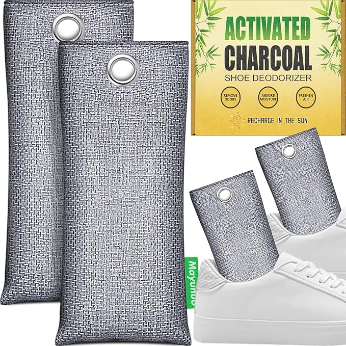 Activated Charcoal Odor Absorber for Strong Odor, Basement, Cars, Closets, Smoke, Home. 2 Pack Bamboo Charcoal Air Purifying Bags Deodorizer Odor Eliminator for Shoes