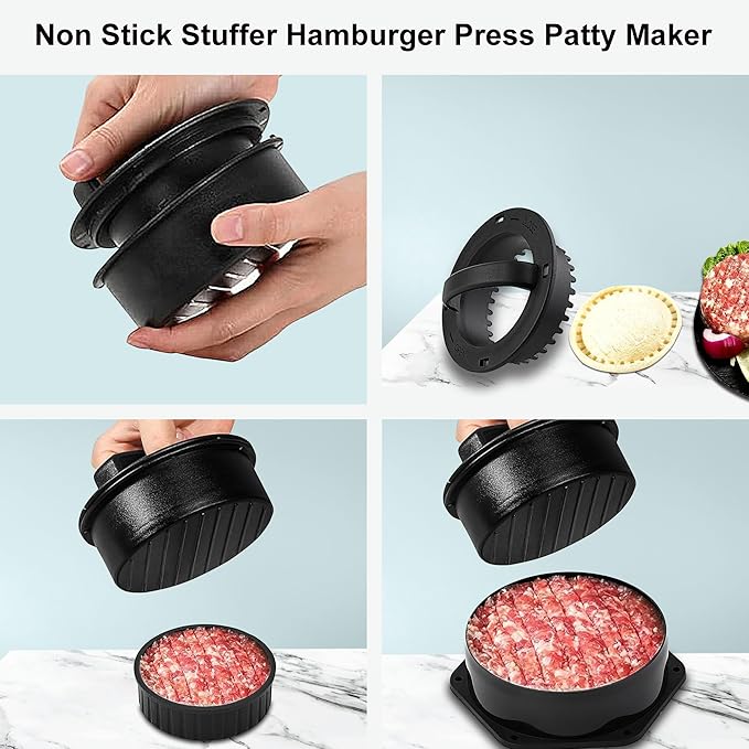 POLIGO 5PCS Smash Burger Press Kit - 4 in 1 Hamburger Patty Storage Containers, 7.68"X4.1" Cast Iron Smash Bacon Press - Non Stick Smash Burger Press Set for Grill and Griddle Cooking, Black Rectangle