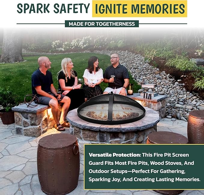 Fire Pit Screen for Solo Stove, 18.5" Fire Pit Spark Screen for Solo Stove Accessories -Carbon Steel Spark Protector Mesh Screen for Fire Pits as bonfire shield with Hook & Bonfire Shield Removal Tool