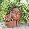 vomiceak Face Planter Pots Head Planters for Indoor Outdoor Plants - Double Plant Pots for Flower Succulent with Drainage Holes - Gift Ideas for Mother (Black Lady)