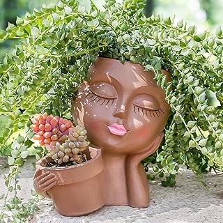 vomiceak Face Planter Pots Head Planters for Indoor Outdoor Plants - Double Plant Pots for Flower Succulent with Drainage Holes - Gift Ideas for Mother (Black Lady)